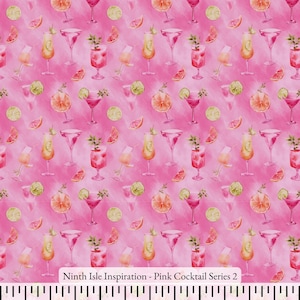 Print in Hawaii, Pink Cocktail Cotton Fabric by the Yard - NinthIsle Inspiration Exclusive Fun Art Bulk Order Available