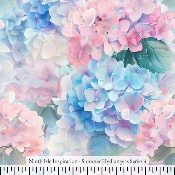 生地プリント（HI、夏の紫陽花柄）レーヨン生地（1ヤード単位） - Etsy