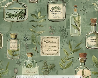 Print in Hawaii Fabric, Apothecary Bottles Cotton Poplin Fabric by the Yard