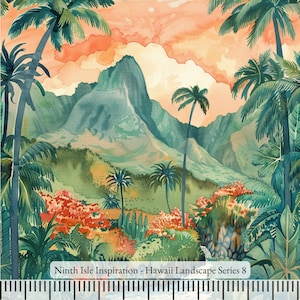 Hawaii Landscape Rayon Fabric by the Yard - NinthIsle Inspiration Exclusive Elegant Art Bulk Order Available