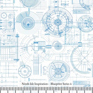 Print in Hawaii, Blueprint Cotton Fabric by the Yard - NinthIsle Inspiration Exclusive Fun Art Bulk Order Available