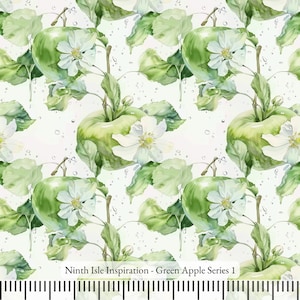 Print in Hawaii, Green Apple Cotton Fabric by the Yard - NinthIsle Inspiration Exclusive Elegant Art Bulk Order Available
