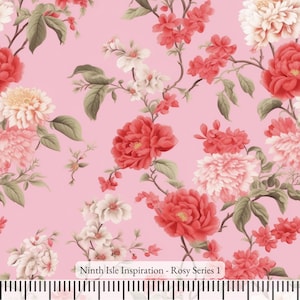 Rosy Rayon Fabric by the Yard - NinthIsle Inspiration Exclusive Elegant Art Bulk Order Available
