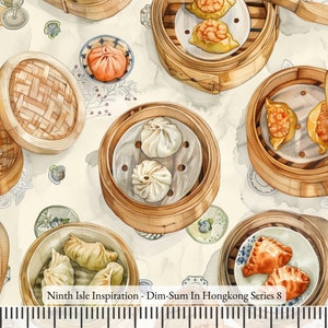 Print in Hawaii, Dim-Sum In Hongkong Cotton Fabric by the Yard - NinthIsle Inspiration Exclusive Creative Art Bulk Order Available
