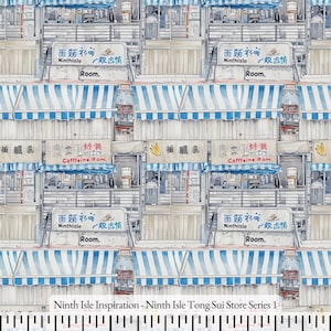 Ninth Isle Tong Sui Store Cotton Fabric by the Yard - NinthIsle Inspiration Exclusive Elegant Art Bulk Order Available