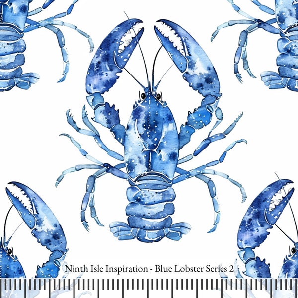 Print in Hawaii Fabric, Blue Lobster Cotton Poplin Fabric by the Yard - Bulk & Wholesale Available