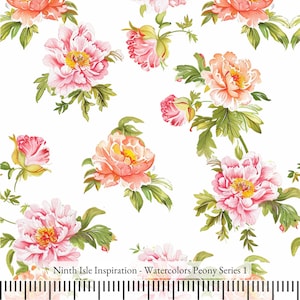 Watercolors Peony Rayon Fabric by the Yard - NinthIsle Inspiration Exclusive Elegant Art Bulk Order Available