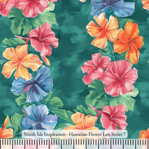 Print in Hawaii, Hawaiian Flower Leis Cotton Fabric by the Yard - NinthIsle Inspiration Exclusive Elegant Art Bulk Order Available