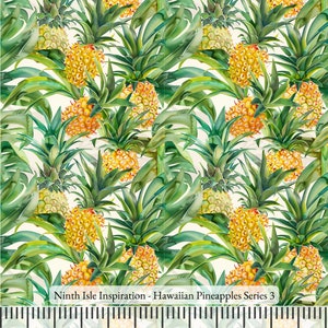 Print in Hawaii, Hawaiian Pineapples Cotton Fabric by the Yard - NinthIsle Inspiration Exclusive Fun Art Bulk Order Available