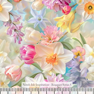Bouquet Rayon Fabric by the Yard - NinthIsle Inspiration Exclusive Elegant Art Bulk Order Available