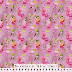 Print in Hawaii, Pink Cocktail Cotton Fabric by the Yard - NinthIsle Inspiration Exclusive Fun Art Bulk Order Available