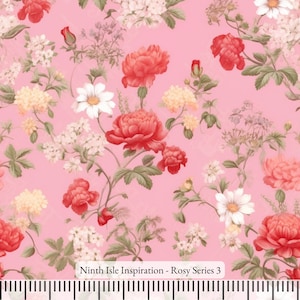 Rosy Rayon Fabric by the Yard - NinthIsle Inspiration Exclusive Elegant Art Bulk Order Available