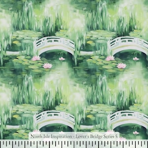 Lover&#39;s Bridge Rayon Fabric by the Yard - NinthIsle Inspiration Exclusive Romantic Art Bulk Order Available