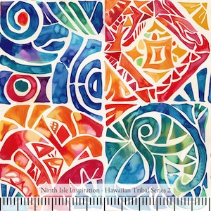 Hawaiian Tribal Cotton Fabric by the Yard - NinthIsle Inspiration Exclusive Fun Art Bulk Order Available