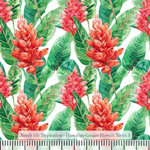 Print in Hawaii, Hawaiian Ginger Flowers Cotton Fabric by the Yard - NinthIsle Inspiration Exclusive Elegant Art Bulk Order Available