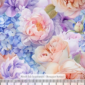Bouquet Rayon Fabric by the Yard - NinthIsle Inspiration Exclusive Elegant Art Bulk Order Available