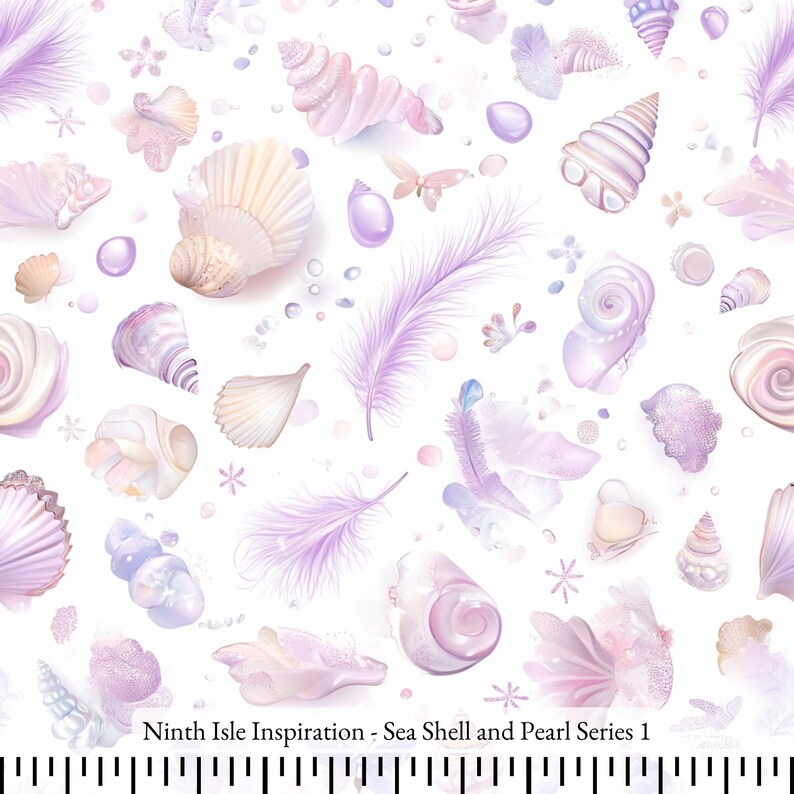 Pearl Shell Motif Print in Hawaii Fabric, Sea Shell and Pearl Cotton Fabric by the Yard ...
