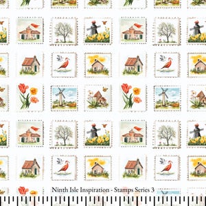 Stamps Cotton Fabric by the Yard - NinthIsle Inspiration Exclusive Elegant Art Bulk Order Available