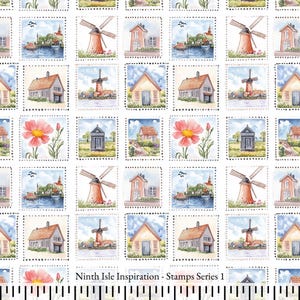 Stamps Cotton Fabric by the Yard - NinthIsle Inspiration Exclusive Elegant Art Bulk Order Available