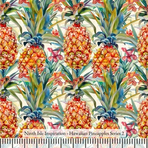 Print in Hawaii, Hawaiian Pineapples Cotton Fabric by the Yard - NinthIsle Inspiration Exclusive Fun Art Bulk Order Available