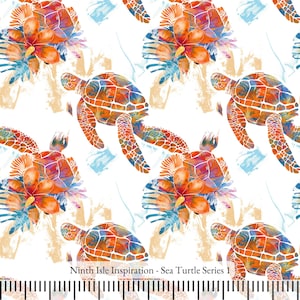 Print in Hawaii, Sea Turtle Cotton Fabric by the Yard - NinthIsle Inspiration Exclusive Elegant Art Bulk Order Available