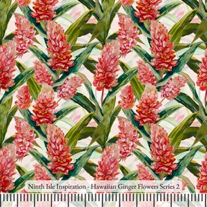 Print in Hawaii, Hawaiian Ginger Flowers Cotton Fabric by the Yard - NinthIsle Inspiration Exclusive Elegant Art Bulk Order Available