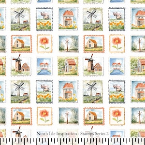 Stamps Cotton Fabric by the Yard - NinthIsle Inspiration Exclusive Elegant Art Bulk Order Available