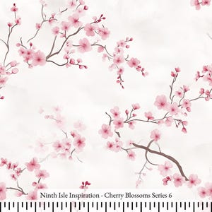 Tessuto di cotone con fiori di ciliegio tagliato su misura - NinthIsle Inspiration Exclusive Romantic Art Bulk Order disponibile