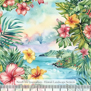 Hawaii Landscape Rayon Fabric by the Yard - NinthIsle Inspiration Exclusive Elegant Art Bulk Order Available