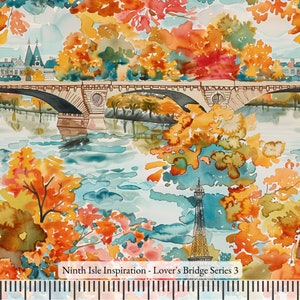 Lover&#39;s Bridge Rayon Fabric by the Yard - NinthIsle Inspiration Exclusive Romantic Art Bulk Order Available