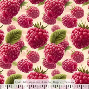 Crimson Raspberry Cotton Fabric by the Yard - NinthIsle Inspiration Exclusive Fruit Art Bulk Order Available