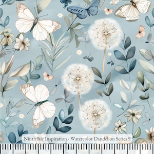 Fabric Print in HI, Watercolor Dandelion Rayon Fabric by the Yard