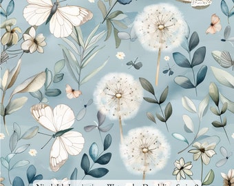 Fabric Print in HI, Watercolor Dandelion Rayon Fabric by the Yard