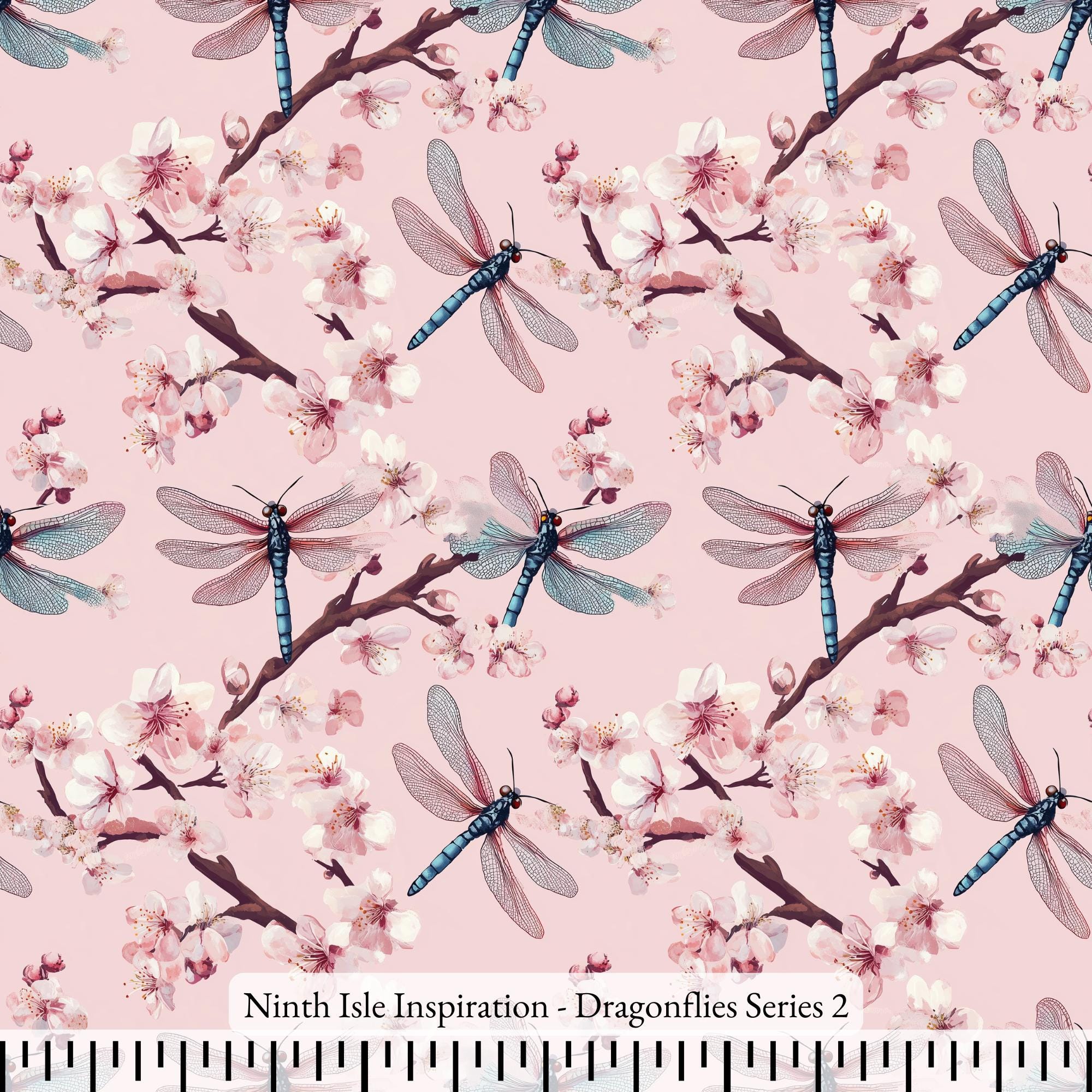 Print in Hawaii, Dragonflies Cotton Fabric by the Yard - NinthIsle Inspiration Exclusive Fun Art Bulk Order Available