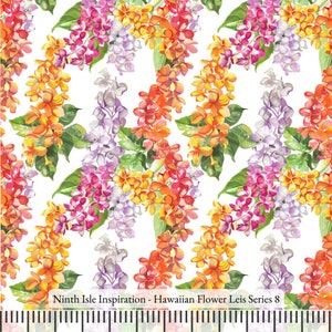 Print in Hawaii, Hawaiian Flower Leis Cotton Fabric by the Yard - NinthIsle Inspiration Exclusive Elegant Art Bulk Order Available