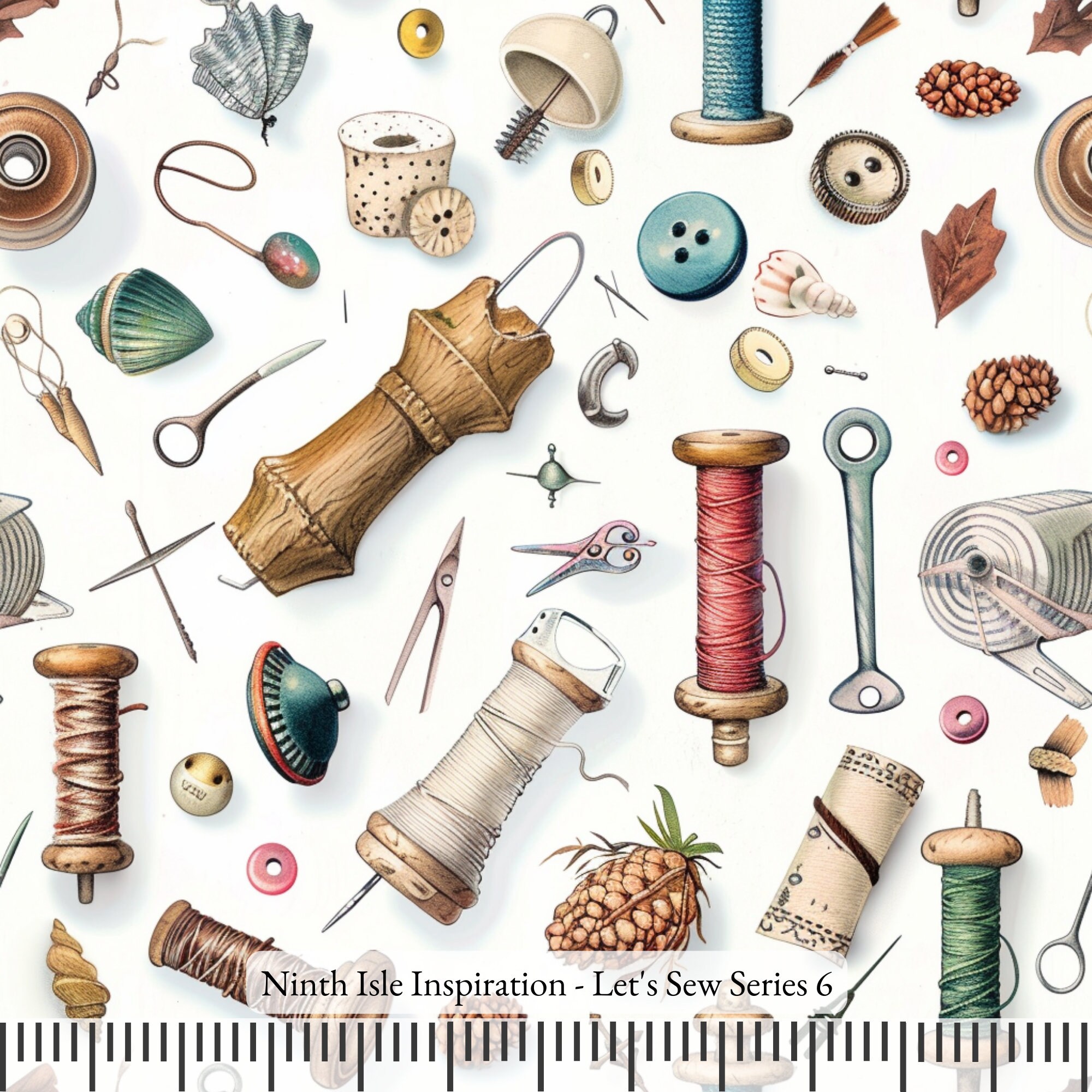 Let's Sew Cotton Fabric by the Yard - NinthIsle Inspiration Exclusive Elegant Art Bulk Order Available