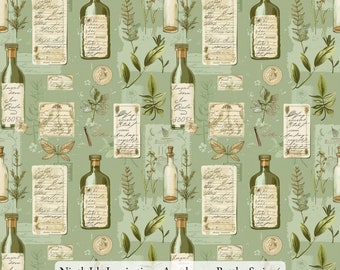 Print in Hawaii Fabric, Apothecary Bottles Cotton Poplin Fabric by the Yard
