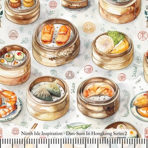 Print in Hawaii, Dim-Sum In Hongkong Cotton Fabric by the Yard - NinthIsle Inspiration Exclusive Creative Art Bulk Order Available