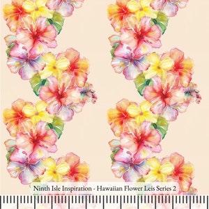 Print in Hawaii, Hawaiian Flower Leis Cotton Fabric by the Yard - NinthIsle Inspiration Exclusive Elegant Art Bulk Order Available