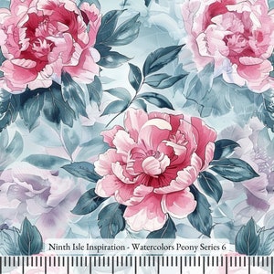 Watercolors Peony Rayon Fabric by the Yard - NinthIsle Inspiration Exclusive Elegant Art Bulk Order Available