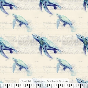 Print in Hawaii, Sea Turtle Cotton Fabric by the Yard - NinthIsle Inspiration Exclusive Elegant Art Bulk Order Available