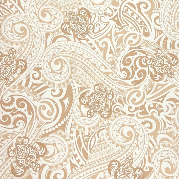 Print in Hawaii Fabric, Tribal Honu Whirls Cotton Poplin Fabric by the Yard