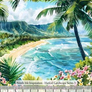 Hawaii Landscape Rayon Fabric by the Yard - NinthIsle Inspiration Exclusive Elegant Art Bulk Order Available