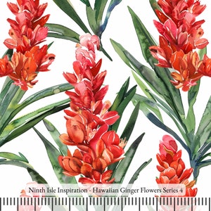 Print in Hawaii, Hawaiian Ginger Flowers Cotton Fabric by the Yard - NinthIsle Inspiration Exclusive Elegant Art Bulk Order Available