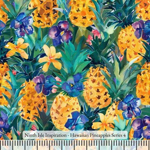 Print in Hawaii, Hawaiian Pineapples Cotton Fabric by the Yard - NinthIsle Inspiration Exclusive Fun Art Bulk Order Available