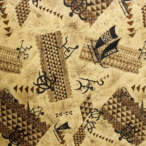Island Tapa Brown - Quilted Fabric - 56&quot; Wide - Polycotton