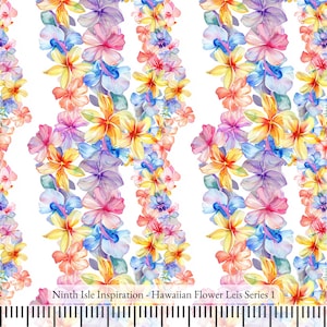 Print in Hawaii, Hawaiian Flower Leis Cotton Fabric by the Yard - NinthIsle Inspiration Exclusive Elegant Art Bulk Order Available