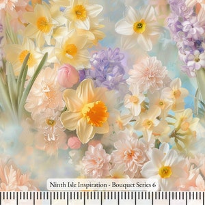 Bouquet Rayon Fabric by the Yard - NinthIsle Inspiration Exclusive Elegant Art Bulk Order Available