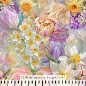 Bouquet Rayon Fabric by the Yard - NinthIsle Inspiration Exclusive Elegant Art Bulk Order Available