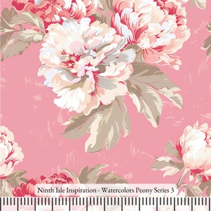 Watercolors Peony Rayon Fabric by the Yard - NinthIsle Inspiration Exclusive Elegant Art Bulk Order Available